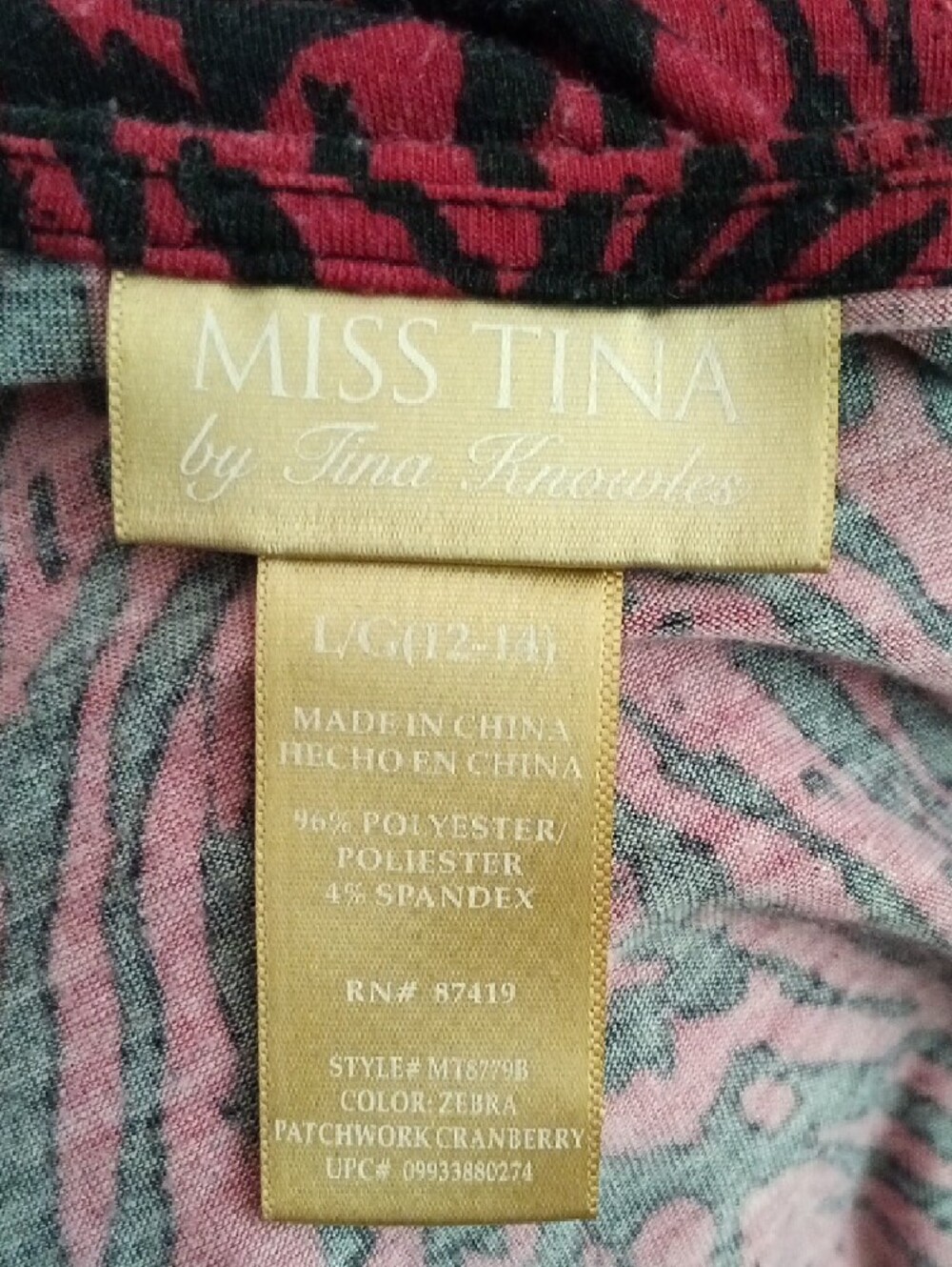Miss Tina Tunic Top Women L Red Good Zebra Print V-Neck Pockets Wrap Front - Picture 6 of 6